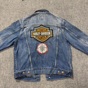 Hudson & Barrow‎ Jean Jacket Men's Medium Harley Davidson Button Up Light Wash